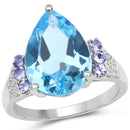 6.86 Carat Genuine Swiss Blue Topaz, Tanzanite & White Topaz .925 Sterling Silver Ring-1
