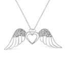 .925 Sterling Silver Pave-Set Diamond Accent Angel Wing 18" Double Heart Pendant Necklace (I-J Color, I1-I2 Clarity)-1