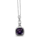 .925 Sterling Silver 6x6MM Cushion Shaped Natural Purple Amethyst and Diamond Accented Bale 18" Inch Pendant Necklace (I-J Color, I1-I2 Clarity)-2