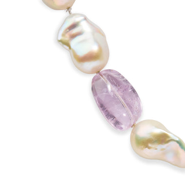 14K Yellow Gold Citrine, Amethyst, and Baroque Pearl Strand Necklace - 18" Inches - 0