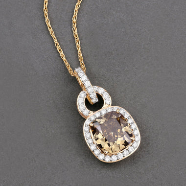 IGI Certified 2.50 Carat Genuine Brown Diamond Center and 0.31cttw White Diamond 18K Yellow Gold Pendant (2.81cttw) - 0