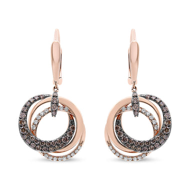 14K Rose Gold 1.00 Cttw White and Brown Diamond Intertwining Hoops and Circle Dangle Earrings (H-I/Brown Color, SI1-SI2 Clarity) - 0