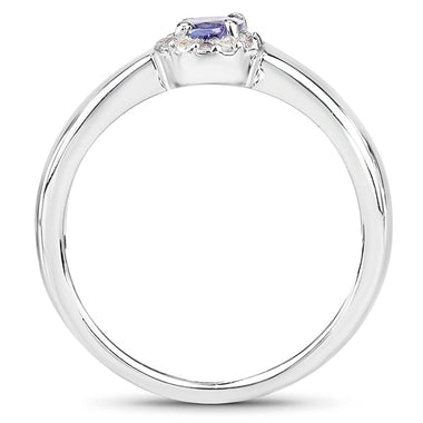 0.54 Carat Genuine Tanzanite and White Zircon .925 Sterling Silver Ring - 0