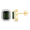 3.57 Carat Genuine Green Tourmaline and White Diamond 14K Yellow Gold Earrings-2