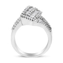 14K White Gold 1-1/2 Cttw Round and Baguette Diamond Bypass Cocktail Ring Band (H-I Color, SI1-SI2 Clarity) - Size 7-6