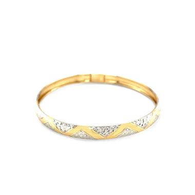 10k Two-Tone Gold Textured Zigzag Style Bangle - 0
