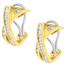 14K Yellow and White Gold 1/2 TDW "X" Shape Cross Over Diamond Hoop Earrings (I-J, I2-I3)-4