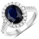 3.70 Carat Genuine Blue Sapphire and White Diamond 14K White Gold Ring-1