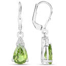2.80 Carat Genuine Peridot and White Zircon .925 Sterling Silver Earrings-2