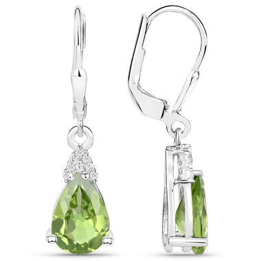 2.80 Carat Genuine Peridot and White Zircon .925 Sterling Silver Earrings - 0
