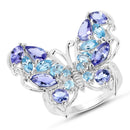 3.60 Carat Genuine Tanzanite and Swiss Blue Topaz .925 Sterling Silver Ring-1