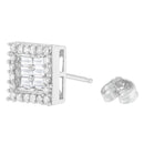 14K White Gold 1 cttw Round and Baguette Diamond Stud Earrings (H-I, SI1-SI2)-4