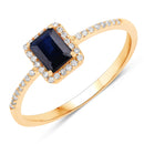 0.60 Carat Genuine Blue Sapphire and White Diamond 14K Yellow Gold Ring-1