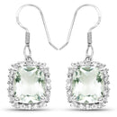 10.48 Carat Genuine Green Amethyst and White Topaz .925 Sterling Silver Earrings-1