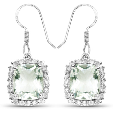 10.48 Carat Genuine Green Amethyst and White Topaz .925 Sterling Silver Earrings