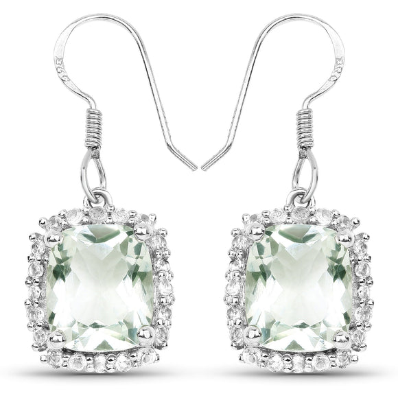10.48 Carat Genuine Green Amethyst and White Topaz .925 Sterling Silver Earrings