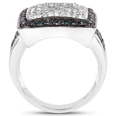 0.64 Carat Genuine White Diamond and Blue Diamond .925 Sterling Silver Ring - 0
