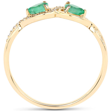 0.35 Carat Genuine Zambian Emerald and White Diamond 14K Yellow Gold Ring - 0