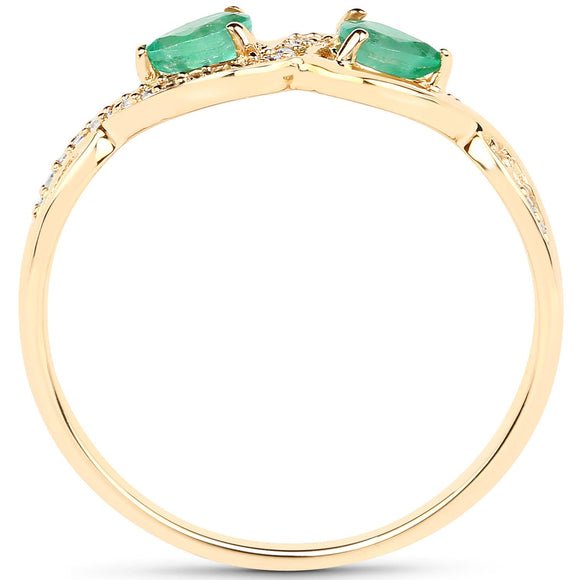 0.35 Carat Genuine Zambian Emerald and White Diamond 14K Yellow Gold Ring