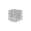 10K White Gold 2 1/2 Cttw Round and Baguette-Cut Diamond Multi-Row Bypass Ring (J-K Color, I2-I3 Clarity) - Ring Size 7-1