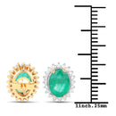 2.66 Carat Genuine Zambian Emerald and White Diamond 14K Yellow Gold Earrings-3