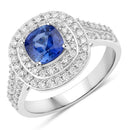1.96 Carat Genuine Blue Sapphire and White Diamond 18K White Gold Ring-1