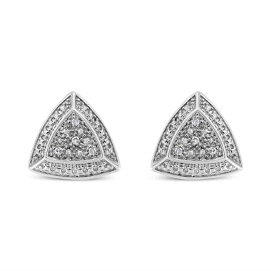 .925 Sterling Silver Diamond-Accented Trillion Shaped 4-Stone Halo-Style Stud Earrings (H-I Color, I2-I3 Clarity)