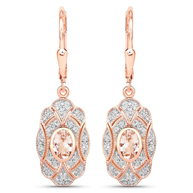 1.04 Carat Genuine Morganite and White Topaz .925 Sterling Silver Earrings