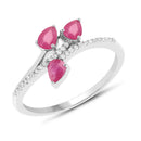 0.68 Carat Genuine Ruby and White Diamond 14K White Gold Ring-1