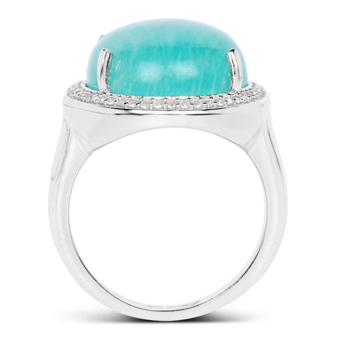 15.09 Carat Genuine Amazanite And White Topaz .925 Sterling Silver Ring - 0