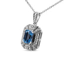 .925 Sterling Silver Blue Topaz and Diamond Accent Art Deco Style 18" Pendant Necklace (I-J Color, I1-I2 Clarity)-2