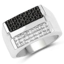 0.64 Carat Genuine Black Diamond and White Diamond .925 Sterling Silver Ring-1