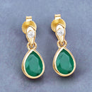 1.35 Carat Genuine Zambian Emerald and White Diamond 14K Yellow Gold Earrings-2