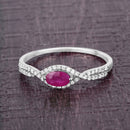 0.40 Carat Genuine Ruby and White Diamond 14K White Gold Ring-4