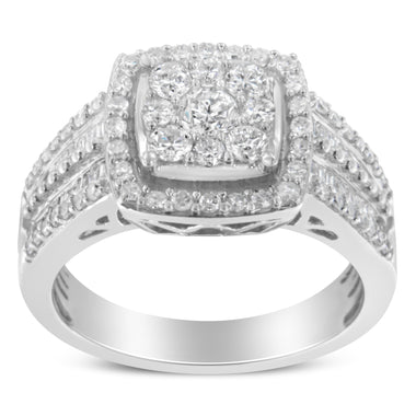 10K White Gold Diamond Cluster Ring (1 Cttw, H-I Color, I1-I2 Clarity) - Size 6-3/4 - 0