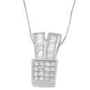 14K White Gold 1 1/3 cttw Princess and Baguette Cut Diamond Sparkling Shapes Pendant Necklace (H-I, SI1-SI2)-2
