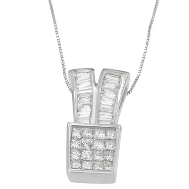 14K White Gold 1 1/3 cttw Princess and Baguette Cut Diamond Sparkling Shapes Pendant Necklace (H-I, SI1-SI2) - 0