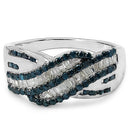 0.88 Carat Genuine Blue Diamond & White Diamond .925 Sterling Silver Ring-3