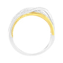 10K Yellow Gold Plated .925 Sterling Silver 1/10 Cttw Diamond Multi Row Crossover Ring Band (I-J Color, I1-I2 Clarity) - Size 7-3