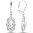 0.96 Carat Genuine Aquamarine and White Topaz .925 Sterling Silver Earrings-2