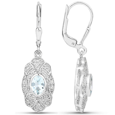 0.96 Carat Genuine Aquamarine and White Topaz .925 Sterling Silver Earrings - 0
