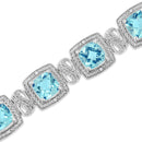 .925 Sterling Silver 7x7 mm Cushion Cut Blue Topaz and 1/10 Ctw Single Cut Diamond Square Shape Tennis Bracelet (I-J Color, I1-I2 Clarity) - 7"-4