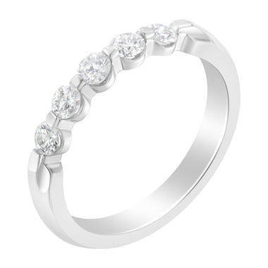 14K White Gold 1/2 cttw Diamond 5-Stone Band Ring (H-I Clarity, SI2-I1 Color) - Size 7 - 0