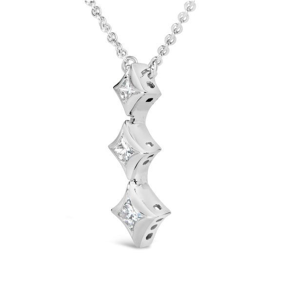 10K White Gold 1/5 Cttw Princess Cut Diamond 3 Stone Drop 18" Pendant Necklace (H-I Color, SI2-I1 Clarity)