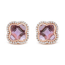 18K Rose Gold 3/8 Cttw Diamond and 11x11mm Clover-Cut Purple Amethyst Gemstone Clover Halo Stud Earrings (G-H Color, SI1-SI2 Clarity)-1