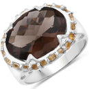 9.58 Carat Genuine Smoky Quartz and Citrine .925 Sterling Silver Ring-1