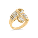 14K Yellow Gold 1 1/3 Cttw Channel Set Diamond Bypass Cocktail Ring (J-K Color, I1-I2 Clarity) - Ring Size 7-3