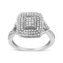 .925 Sterling Silver 1/2 Cttw Round-Cut Diamond Cluster Cushion Ring (I-J , I1-I2) - Size 7-1