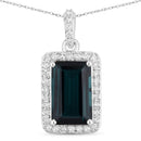 3.55 Carat Genuine Green Tourmaline and White Diamond 14K White Gold Pendant-1