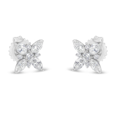 14K White Gold Marquise Diamond Flower Stud Earring (1.00 cttw, H-I Color, SI1-SI2 Clarity)